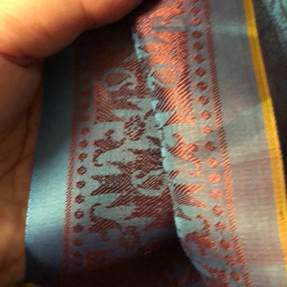 Silky scarf turquoise/purple knotted fringe 21x72 - Picture 5 of 5